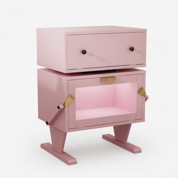 English Elm 20.7" Robot Shaped Mdf Nightstand Rgb Led Glow Rotating Drawer Kids Bedroom Fun Pink B082P517252
