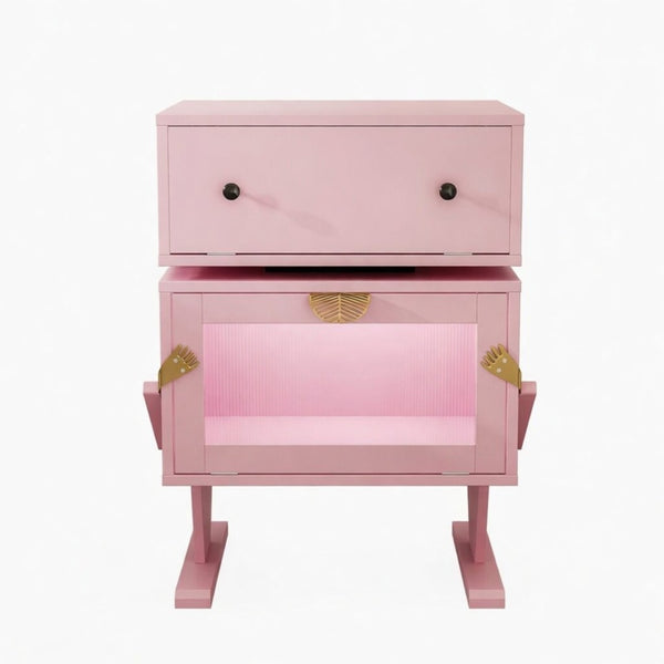 English Elm 20.7" Robot Shaped Mdf Nightstand Rgb Led Glow Rotating Drawer Kids Bedroom Fun Pink B082P517252