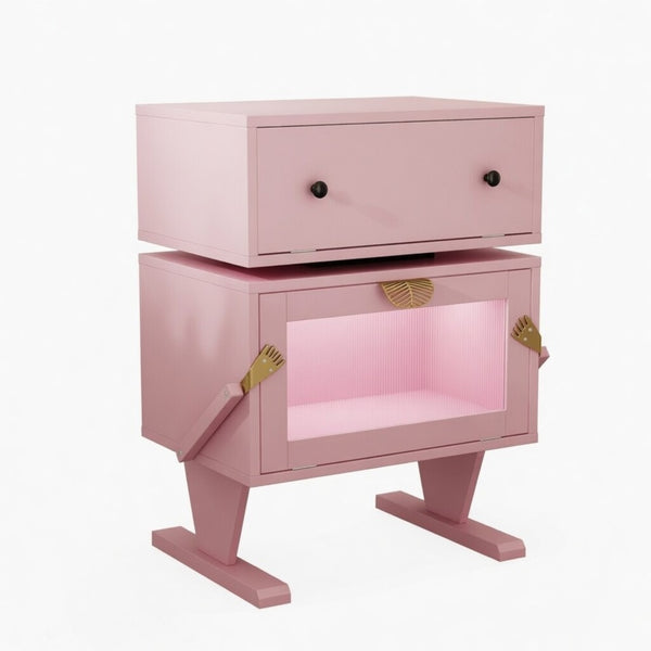 English Elm 20.7" Robot Shaped Mdf Nightstand Rgb Led Glow Rotating Drawer Kids Bedroom Fun Pink B082P517252