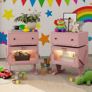 English Elm 20.7" Robot Shaped Mdf Nightstand Rgb Led Glow Rotating Drawer Kids Bedroom Fun Pink B082P517252