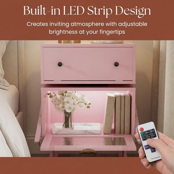 English Elm 20.7" Robot Shaped Mdf Nightstand Rgb Led Glow Rotating Drawer Kids Bedroom Fun Pink B082P517252