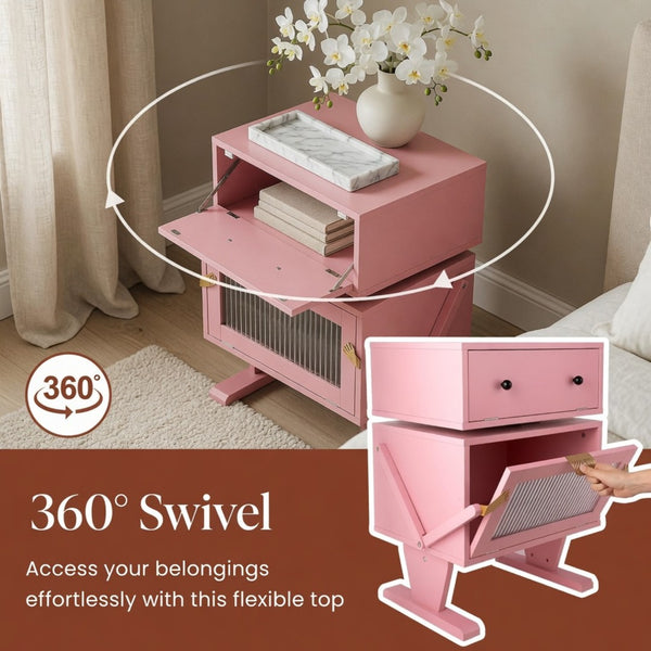 English Elm 20.7" Robot Shaped Mdf Nightstand Rgb Led Glow Rotating Drawer Kids Bedroom Fun Pink B082P517252