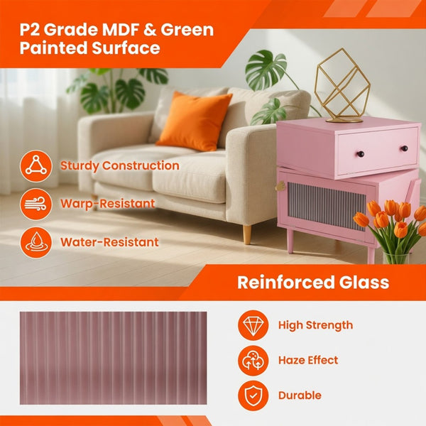 English Elm 20.7" Robot Shaped Mdf Nightstand Rgb Led Glow Rotating Drawer Kids Bedroom Fun Pink B082P517252
