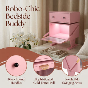 English Elm 20.7" Robot Shaped Mdf Nightstand Rgb Led Glow Rotating Drawer Kids Bedroom Fun Pink B082P517252