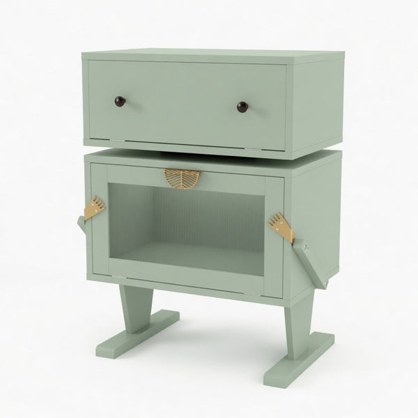 English Elm 20.7" Robot Shaped Mdf Nightstand Rgb Led Glow Rotating Drawer Kids Bedroom Fun Green B082P517253