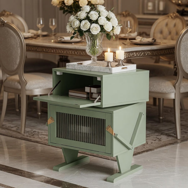 English Elm 20.7" Robot Shaped Mdf Nightstand Rgb Led Glow Rotating Drawer Kids Bedroom Fun Green B082P517253