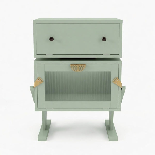 English Elm 20.7" Robot Shaped Mdf Nightstand Rgb Led Glow Rotating Drawer Kids Bedroom Fun Green B082P517253