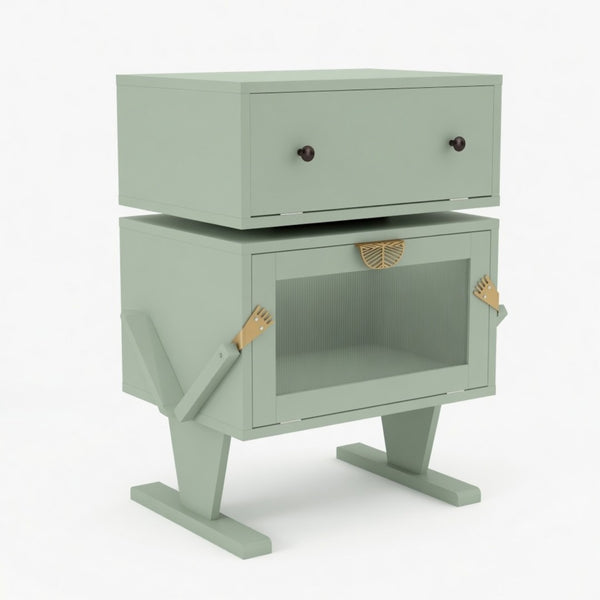 English Elm 20.7" Robot Shaped Mdf Nightstand Rgb Led Glow Rotating Drawer Kids Bedroom Fun Green B082P517253