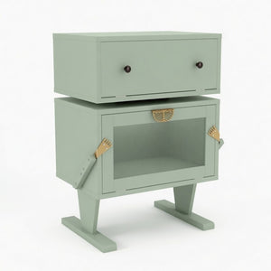 English Elm 20.7" Robot Shaped Mdf Nightstand Rgb Led Glow Rotating Drawer Kids Bedroom Fun Green B082P517253