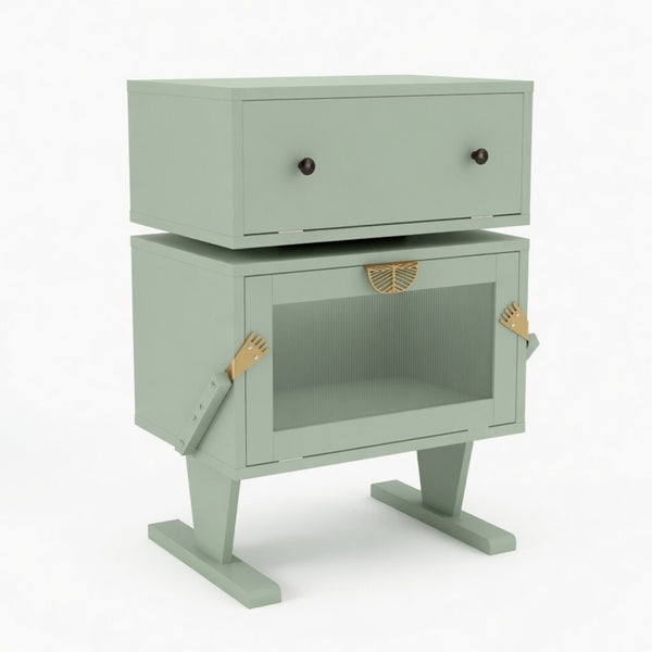English Elm 20.7" Robot Shaped Mdf Nightstand Rgb Led Glow Rotating Drawer Kids Bedroom Fun Green B082P517253