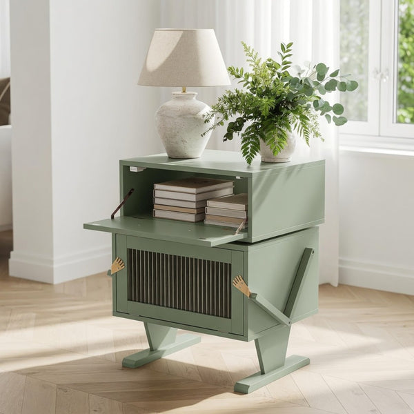 English Elm 20.7" Robot Shaped Mdf Nightstand Rgb Led Glow Rotating Drawer Kids Bedroom Fun Green B082P517253