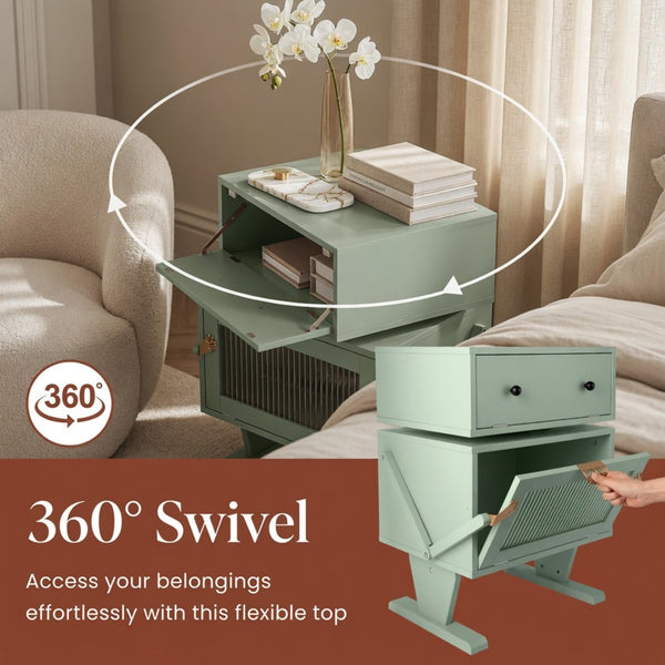 English Elm 20.7" Robot Shaped Mdf Nightstand Rgb Led Glow Rotating Drawer Kids Bedroom Fun Green B082P517253