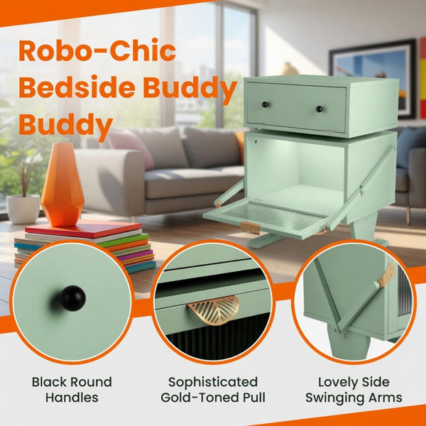 English Elm 20.7" Robot Shaped Mdf Nightstand Rgb Led Glow Rotating Drawer Kids Bedroom Fun Green B082P517253