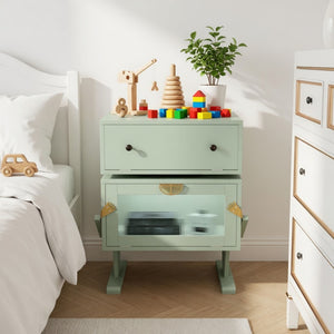 English Elm 20.7" Robot Shaped Mdf Nightstand Rgb Led Glow Rotating Drawer Kids Bedroom Fun Green B082P517253