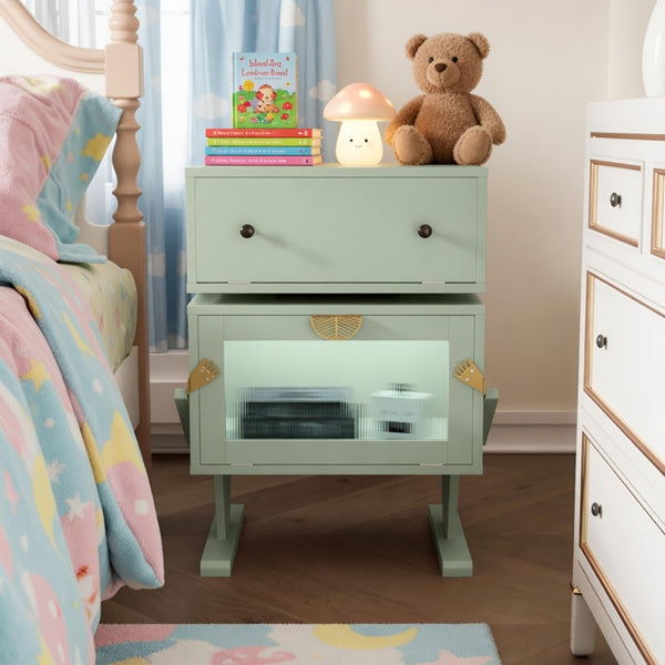 English Elm 20.7" Robot Shaped Mdf Nightstand Rgb Led Glow Rotating Drawer Kids Bedroom Fun Green B082P517253