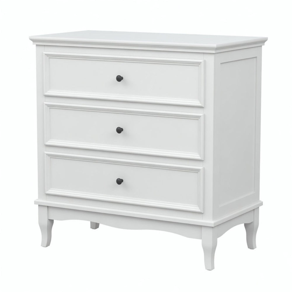 English Elm 31.5" Wide Matte White 3 Drawer Chest with Tapered Wood Legs for Bedroom B082P517254