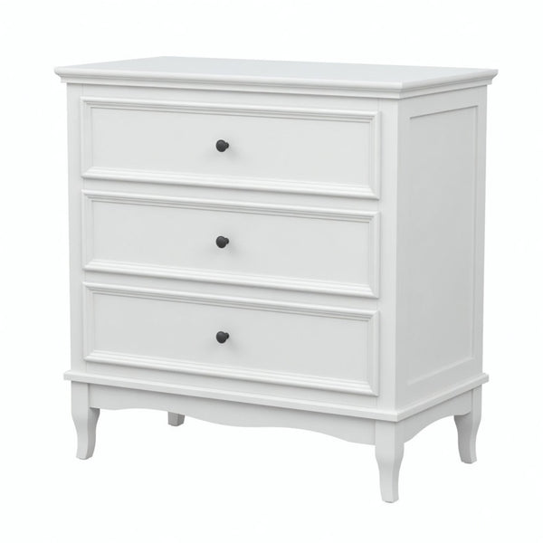 English Elm 31.5" Wide Matte White 3 Drawer Chest with Tapered Wood Legs for Bedroom B082P517254