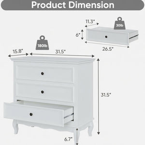 English Elm 31.5" Wide Matte White 3 Drawer Chest with Tapered Wood Legs for Bedroom B082P517254