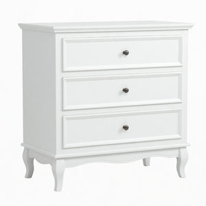 English Elm 31.5" Wide Matte White 3 Drawer Chest with Tapered Wood Legs for Bedroom B082P517254