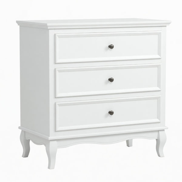 English Elm 31.5" Wide Matte White 3 Drawer Chest with Tapered Wood Legs for Bedroom B082P517254