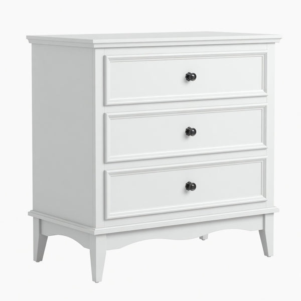 English Elm 31.5" Wide Matte White 3 Drawer Chest with Tapered Wood Legs for Bedroom B082P517254