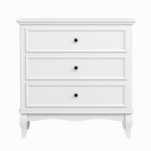 English Elm 31.5" Wide Matte White 3 Drawer Chest with Tapered Wood Legs for Bedroom B082P517254