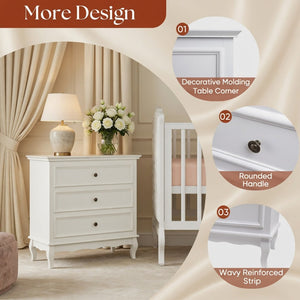 English Elm 31.5" Wide Matte White 3 Drawer Chest with Tapered Wood Legs for Bedroom B082P517254