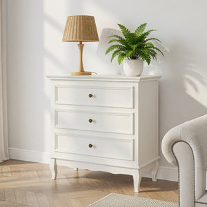 English Elm 31.5" Wide Matte White 3 Drawer Chest with Tapered Wood Legs for Bedroom B082P517254