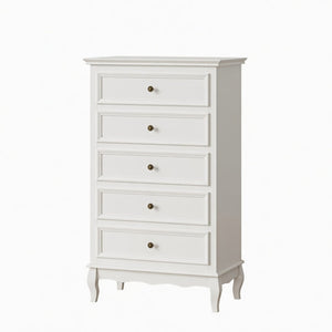 English Elm 27.6" White Five Drawer Tall Chest with Rubberwood Legs Soft Close Modern Storage B082P517255
