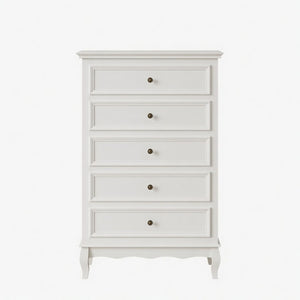 English Elm 27.6" White Five Drawer Tall Chest with Rubberwood Legs Soft Close Modern Storage B082P517255