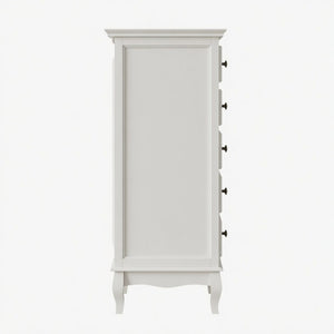 English Elm 27.6" White Five Drawer Tall Chest with Rubberwood Legs Soft Close Modern Storage B082P517255