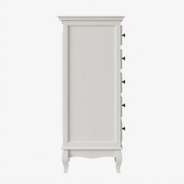 English Elm 27.6" White Five Drawer Tall Chest with Rubberwood Legs Soft Close Modern Storage B082P517255