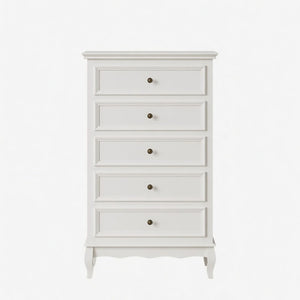 English Elm 27.6" White Five Drawer Tall Chest with Rubberwood Legs Soft Close Modern Storage B082P517255