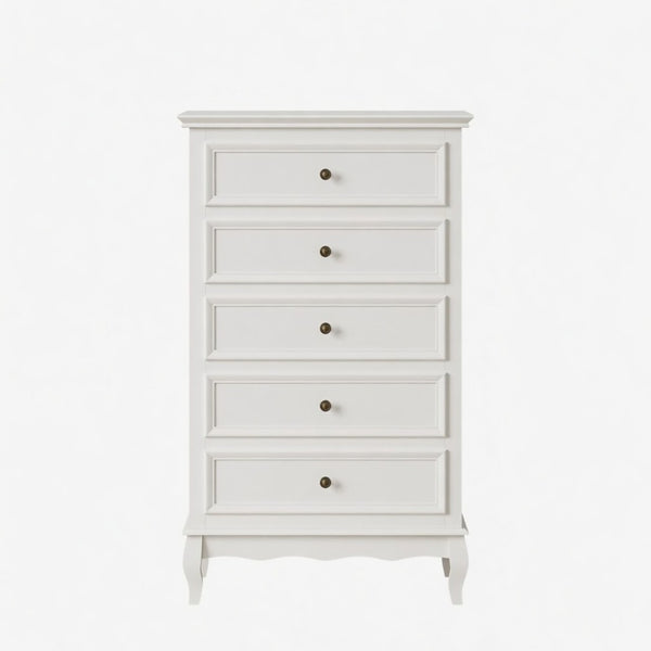 English Elm 27.6" White Five Drawer Tall Chest with Rubberwood Legs Soft Close Modern Storage B082P517255