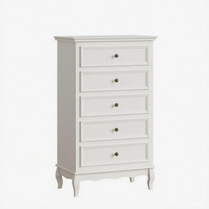English Elm 27.6" White Five Drawer Tall Chest with Rubberwood Legs Soft Close Modern Storage B082P517255