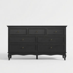English Elm 55" Wide Seven Drawer Matte Black Dresser with Solid Wood Legs for Modern Bedroom B082P517256