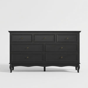 English Elm 55" Wide Seven Drawer Matte Black Dresser with Solid Wood Legs for Modern Bedroom B082P517256