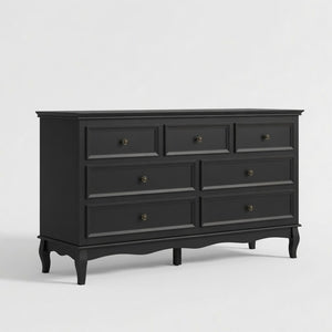 English Elm 55" Wide Seven Drawer Matte Black Dresser with Solid Wood Legs for Modern Bedroom B082P517256