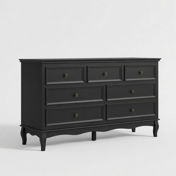English Elm 55" Wide Seven Drawer Matte Black Dresser with Solid Wood Legs for Modern Bedroom B082P517256