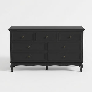 English Elm 55" Wide Seven Drawer Matte Black Dresser with Solid Wood Legs for Modern Bedroom B082P517256
