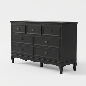 English Elm 55" Wide Seven Drawer Matte Black Dresser with Solid Wood Legs for Modern Bedroom B082P517256