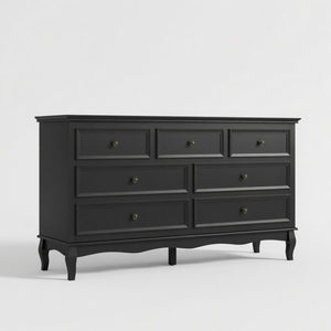 English Elm 55" Wide Seven Drawer Matte Black Dresser with Solid Wood Legs for Modern Bedroom B082P517256