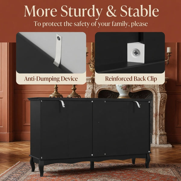 English Elm 55" Wide Seven Drawer Matte Black Dresser with Solid Wood Legs for Modern Bedroom B082P517256
