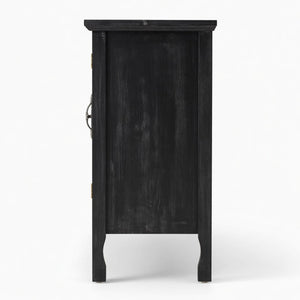 English Elm 49.2" Farmhouse Credenza Carved Panel Doors Weathered Finish Dining Entryway Storage B082P517257
