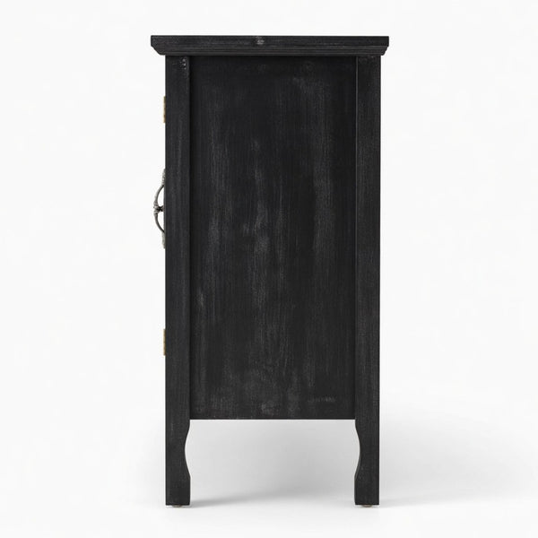 English Elm 49.2" Farmhouse Credenza Carved Panel Doors Weathered Finish Dining Entryway Storage B082P517257