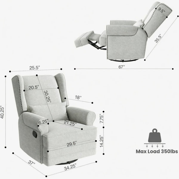 English Elm 34.25" Extra Wide Swivel Glider Recliner with Footrest Waterproof Nursery Chair B082P517258
