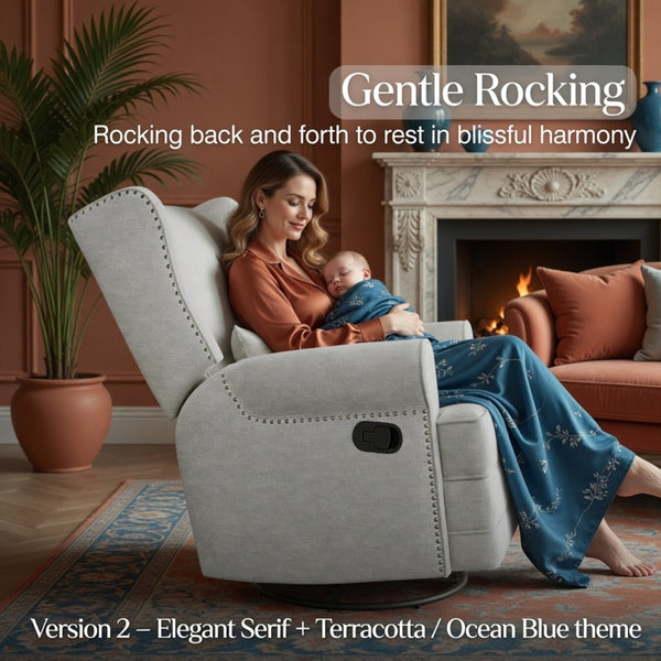 English Elm 34.25" Extra Wide Swivel Glider Recliner with Footrest Waterproof Nursery Chair B082P517258