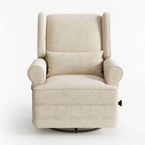 English Elm 34.25" Wide Beige Recliner Glider Swivel Chair with Lumbar Support and Pull-out Footrest B082P517259
