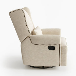 English Elm 34.25" Wide Beige Recliner Glider Swivel Chair with Lumbar Support and Pull-out Footrest B082P517259