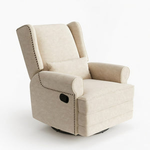 English Elm 34.25" Wide Beige Recliner Glider Swivel Chair with Lumbar Support and Pull-out Footrest B082P517259